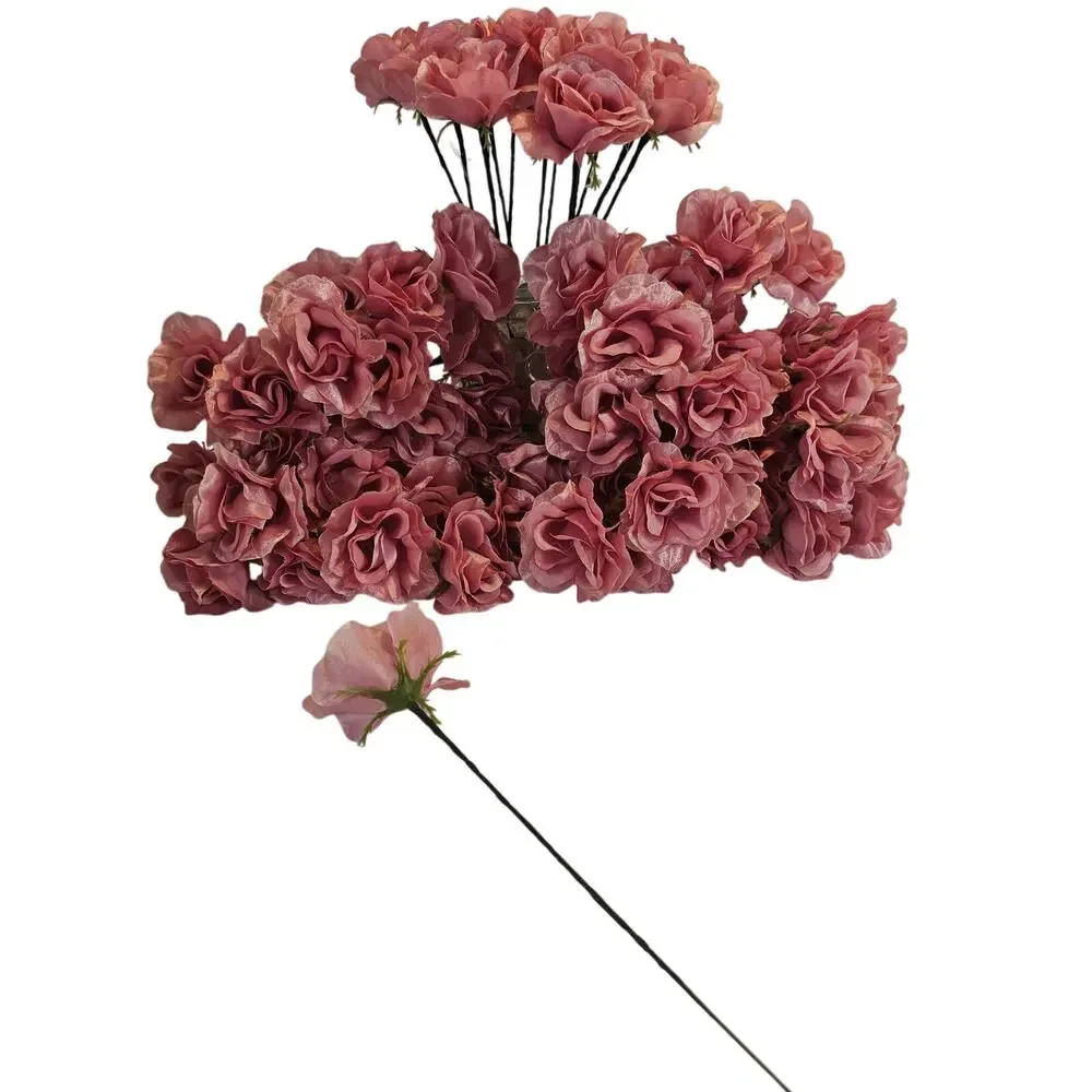 Pink Satin Open Rose Stems Artificial Flowers Wedding Craft 2.5